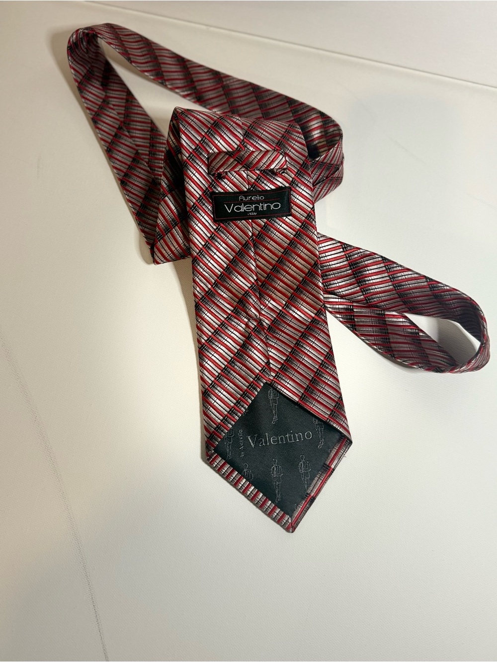 Valentino Red and Black Diagonal Stripe Silk Tie